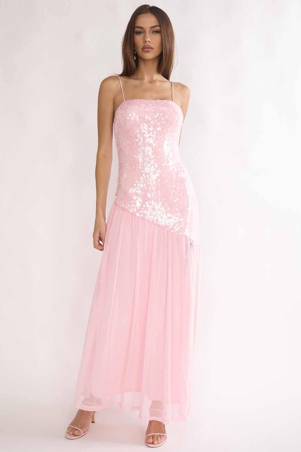 Azure Sun Drop Waist Split Maxi Dress Sequin Pink by Selfie Leslie Australia