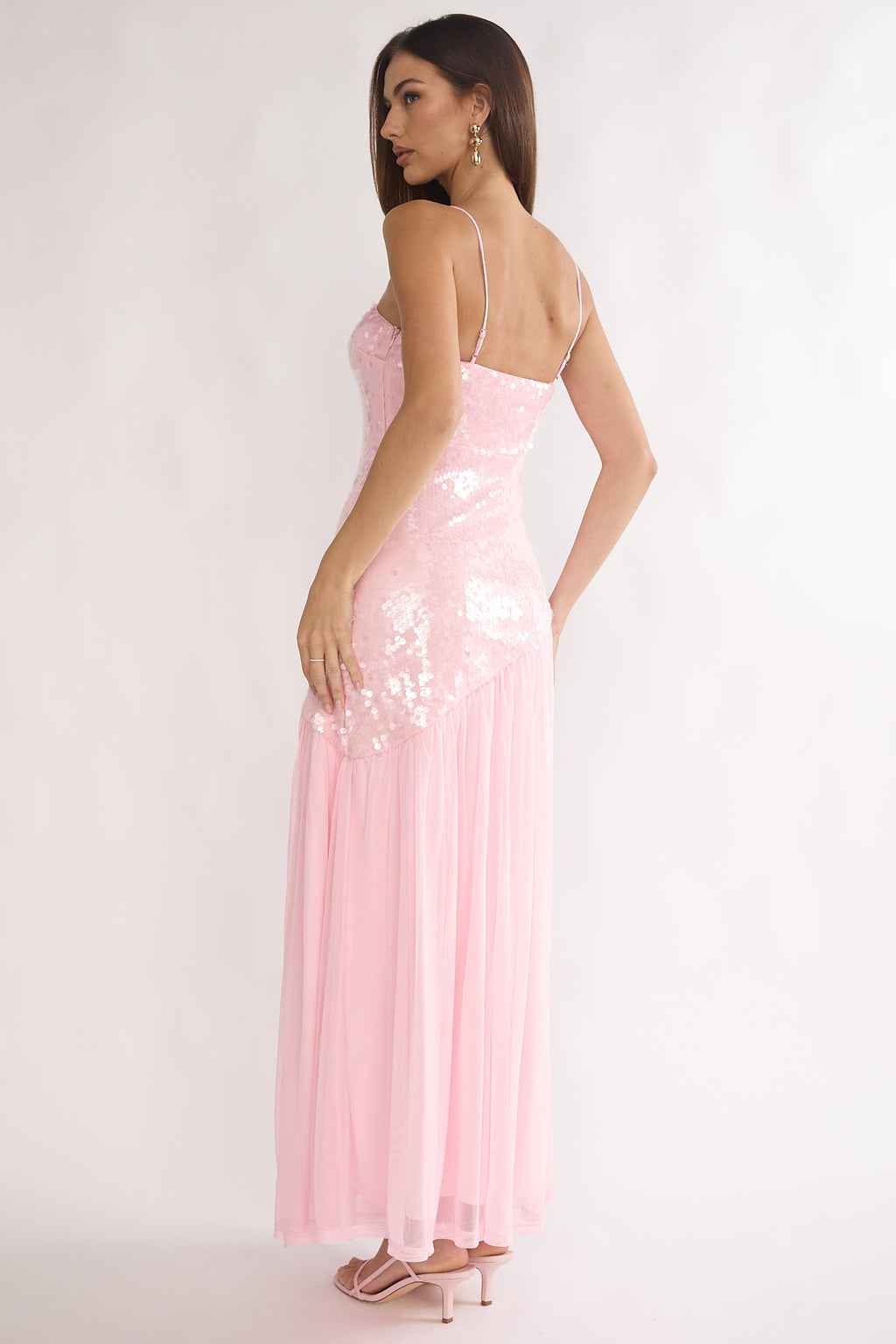 Azure Sun Drop Waist Split Maxi Dress Sequin Pink by Selfie Leslie Australia