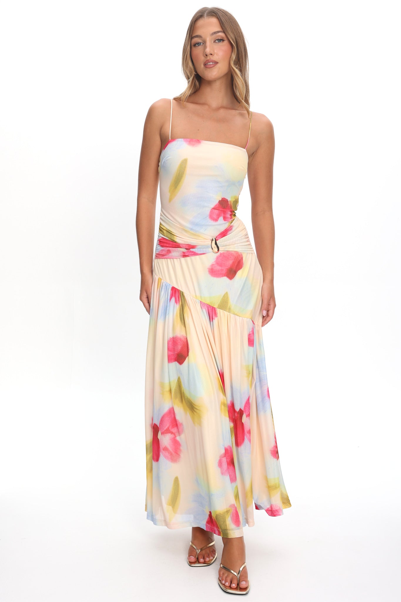 Azure Sun Drop Waist Split Maxi Dress Floral by Selfie Leslie Australia