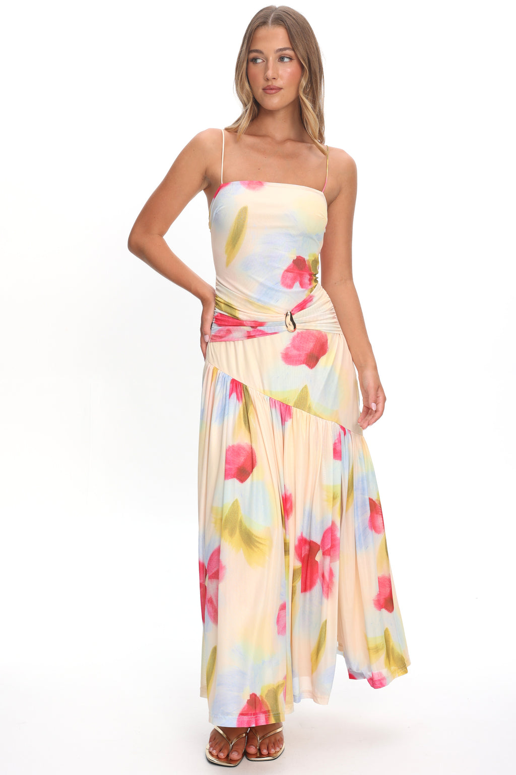 Azure Sun Drop Waist Split Maxi Dress Floral by Selfie Leslie Australia
