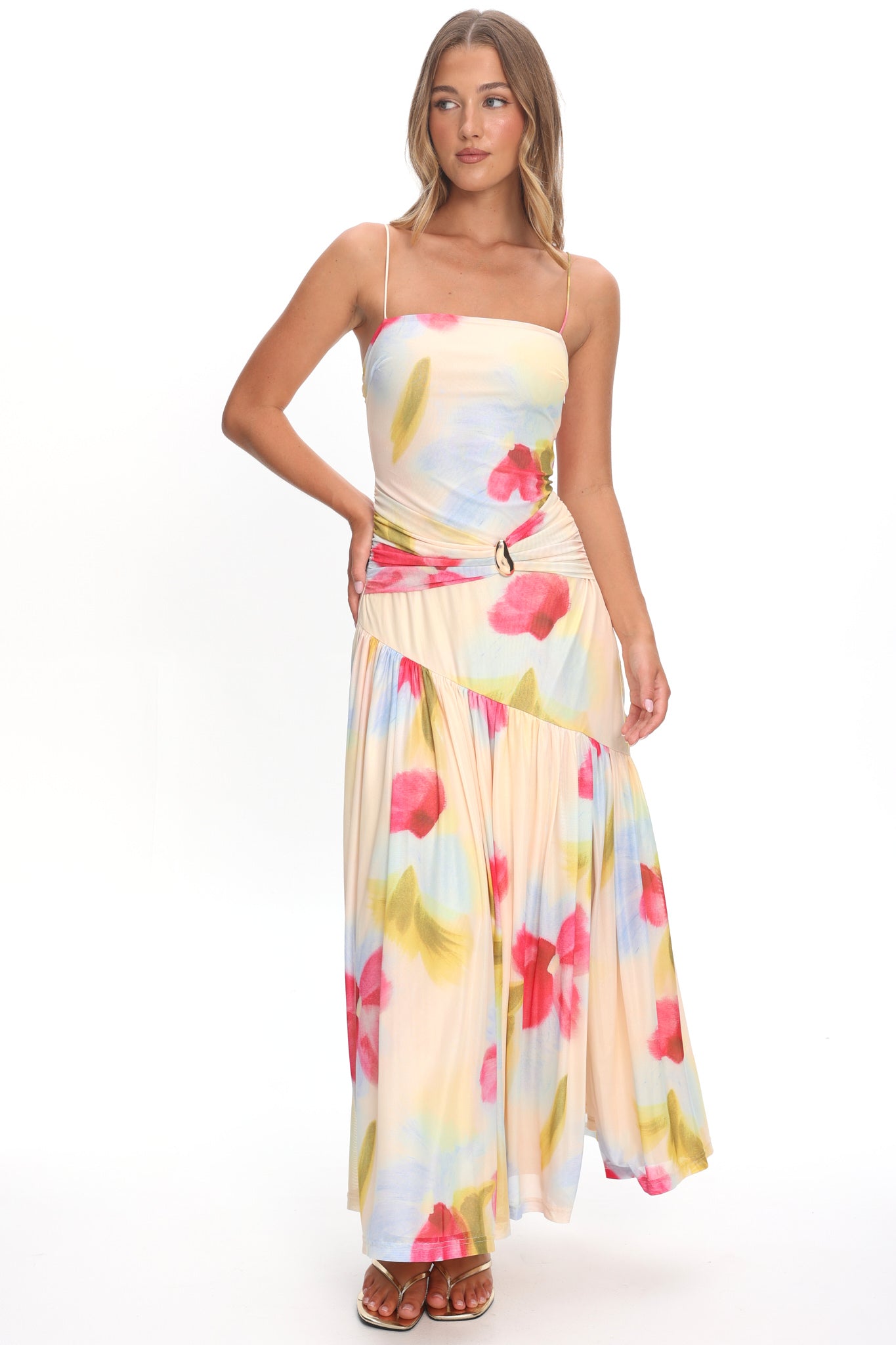 Azure Sun Drop Waist Split Maxi Dress Floral by Selfie Leslie Australia