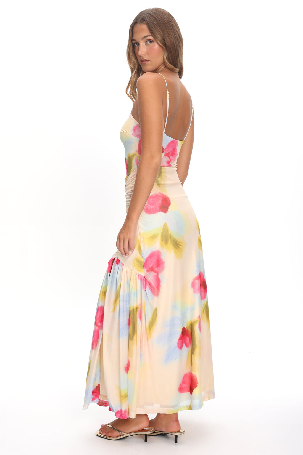 Azure Sun Drop Waist Split Maxi Dress Floral by Selfie Leslie Australia