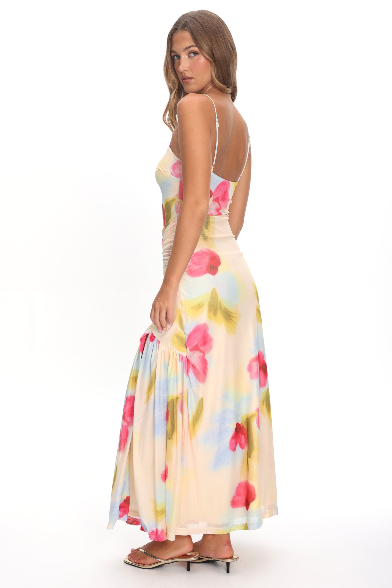 Azure Sun Drop Waist Split Maxi Dress Floral by Selfie Leslie Australia