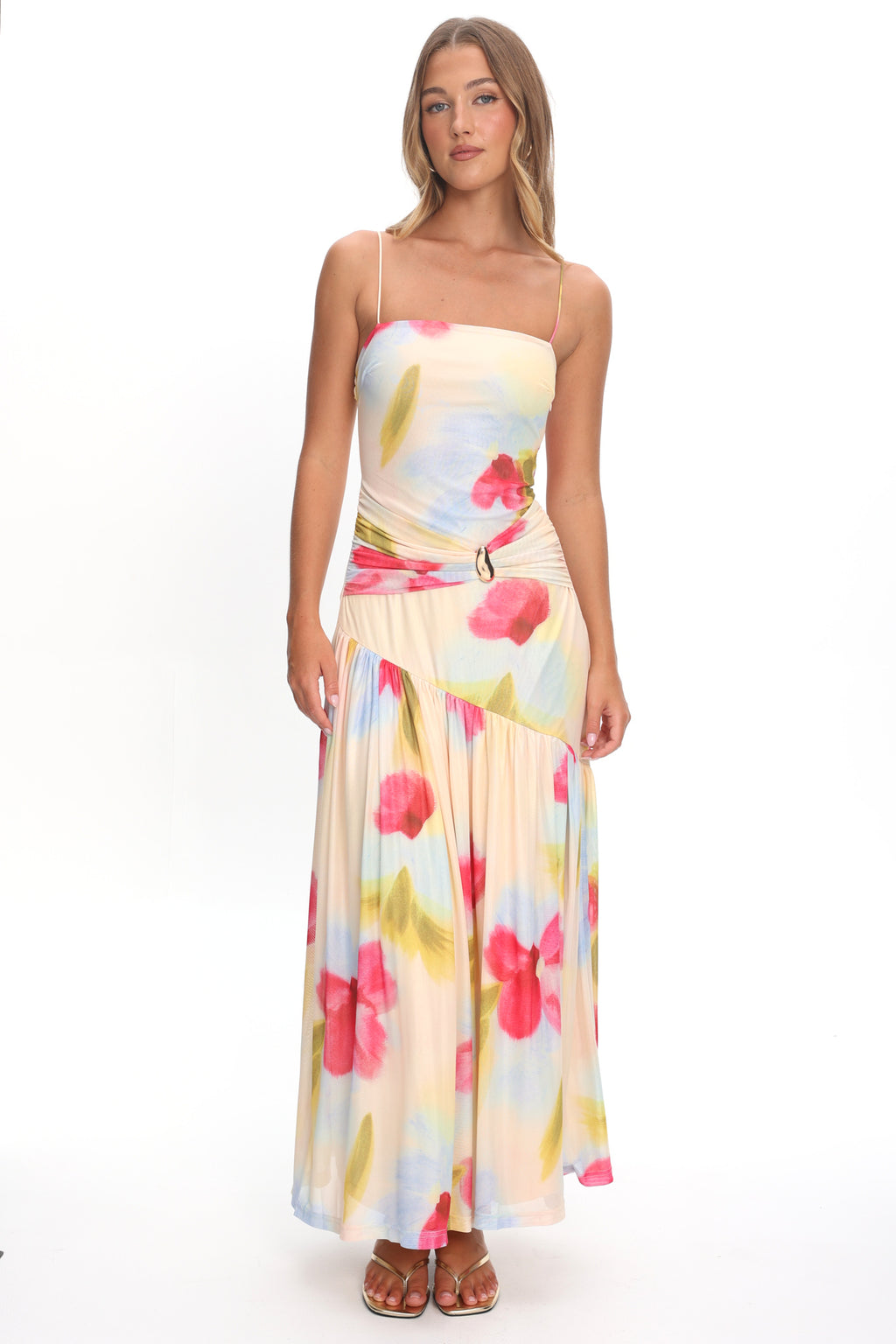 Azure Sun Drop Waist Split Maxi Dress Floral by Selfie Leslie Australia