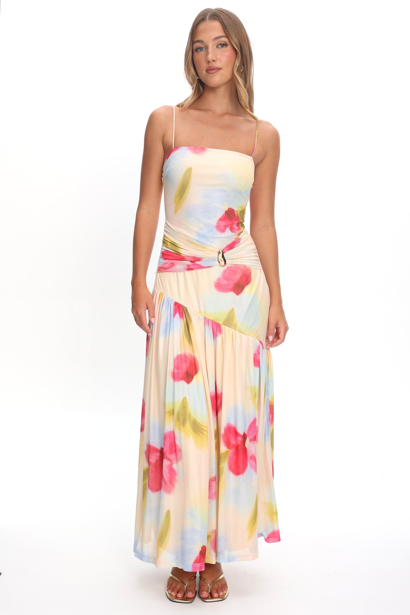 Azure Sun Drop Waist Split Maxi Dress Floral by Selfie Leslie Australia