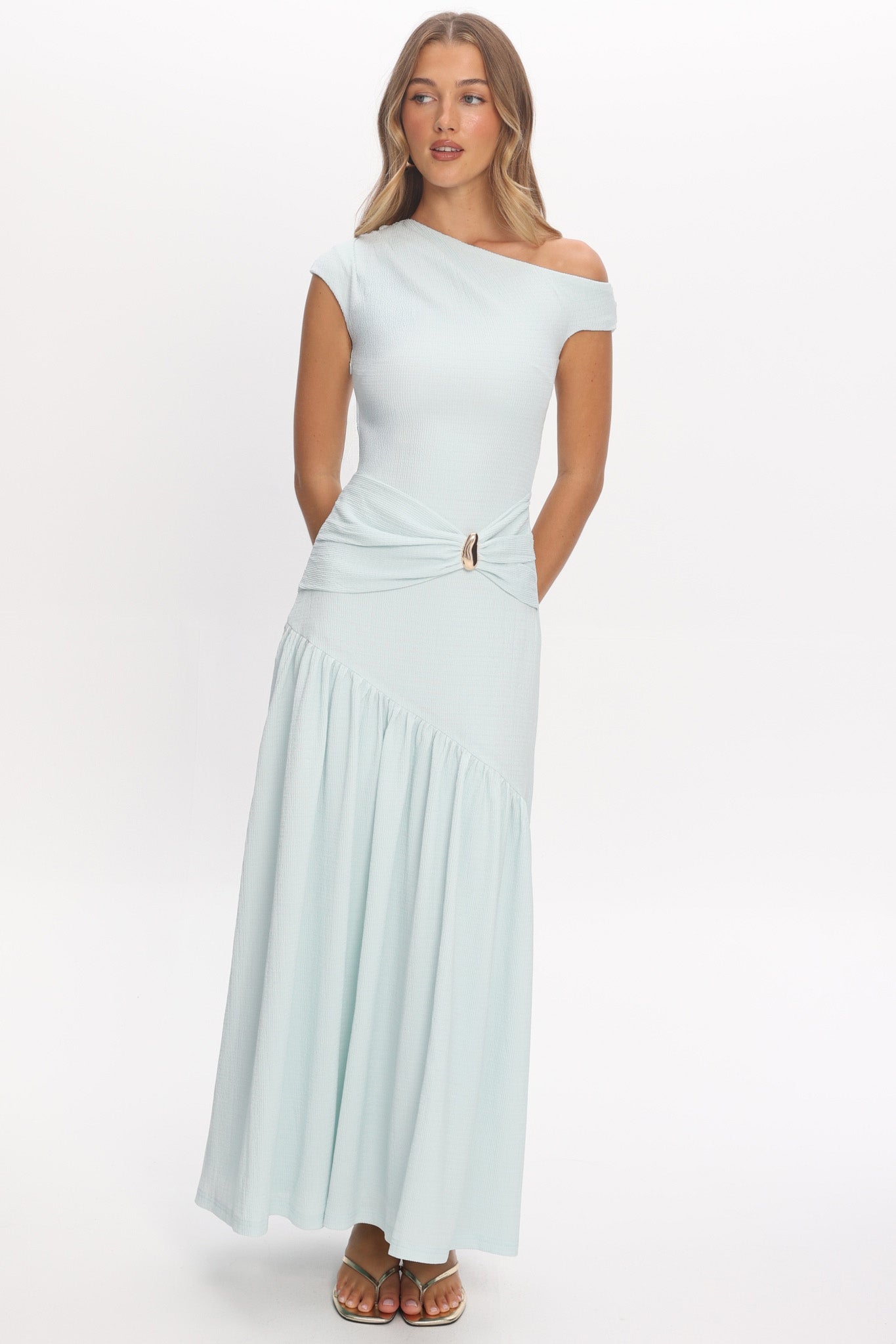 Bellarose Asymmetric Neckline Maxi Dress Light Blue