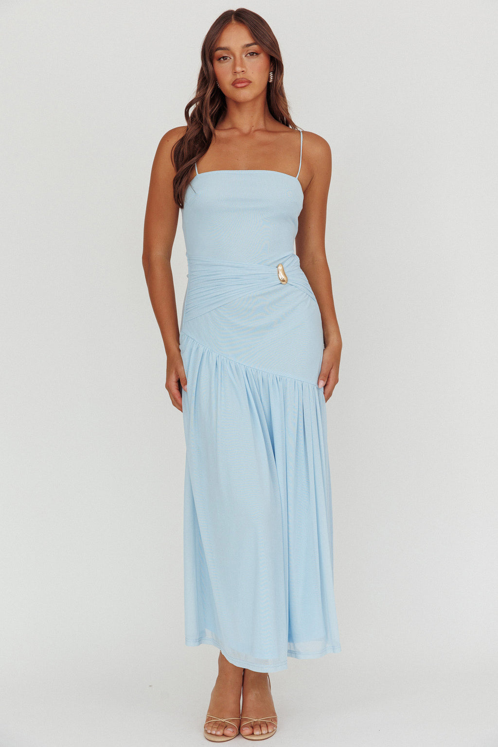 Azure Sun Drop Waist Split Maxi Dress Light Blue by Selfie Leslie Australia