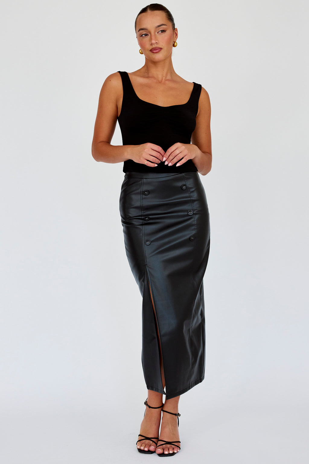 Kane Faux Leather Midi Skirt Black by Selfie Leslie Australia