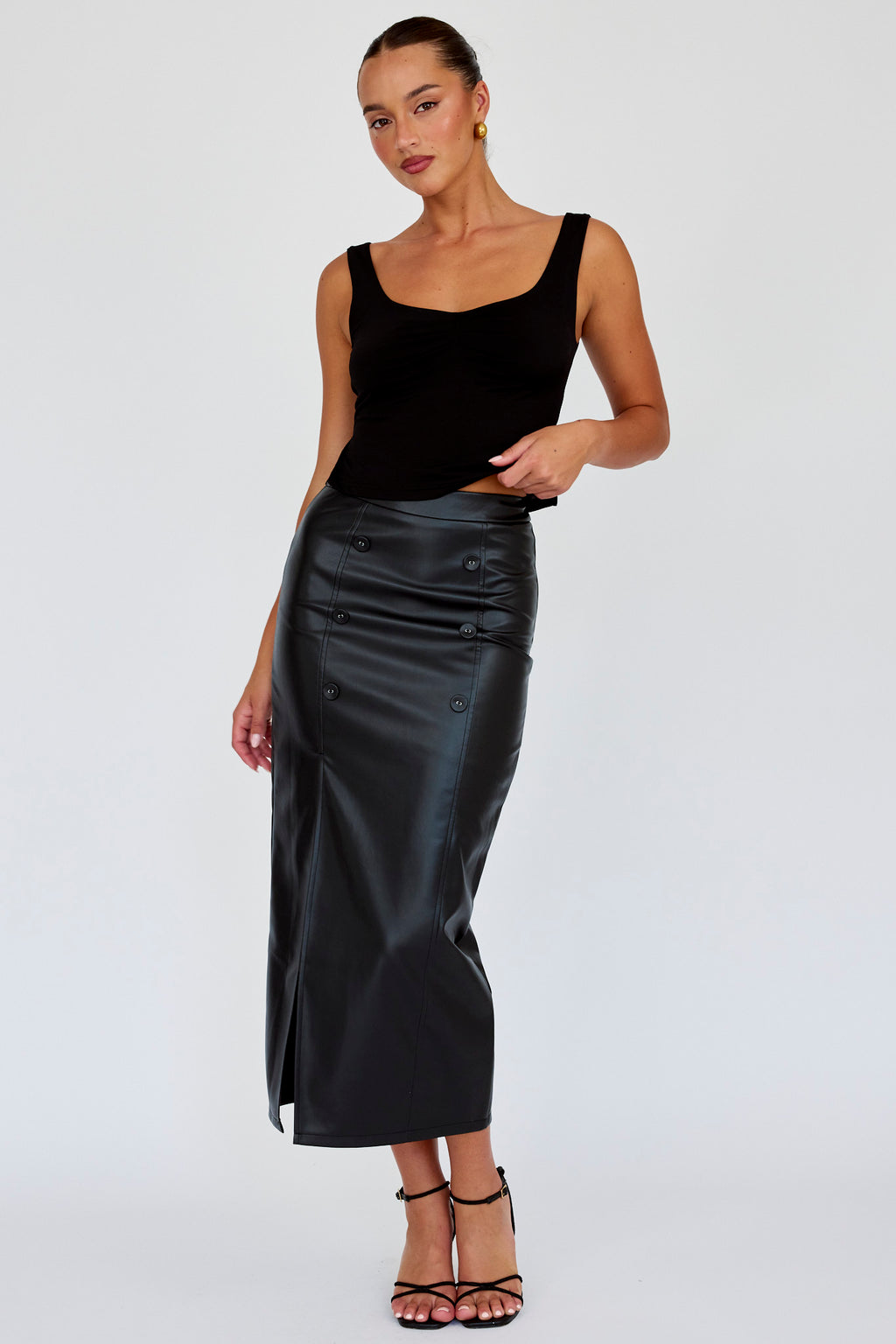 Kane Faux Leather Midi Skirt Black by Selfie Leslie Australia