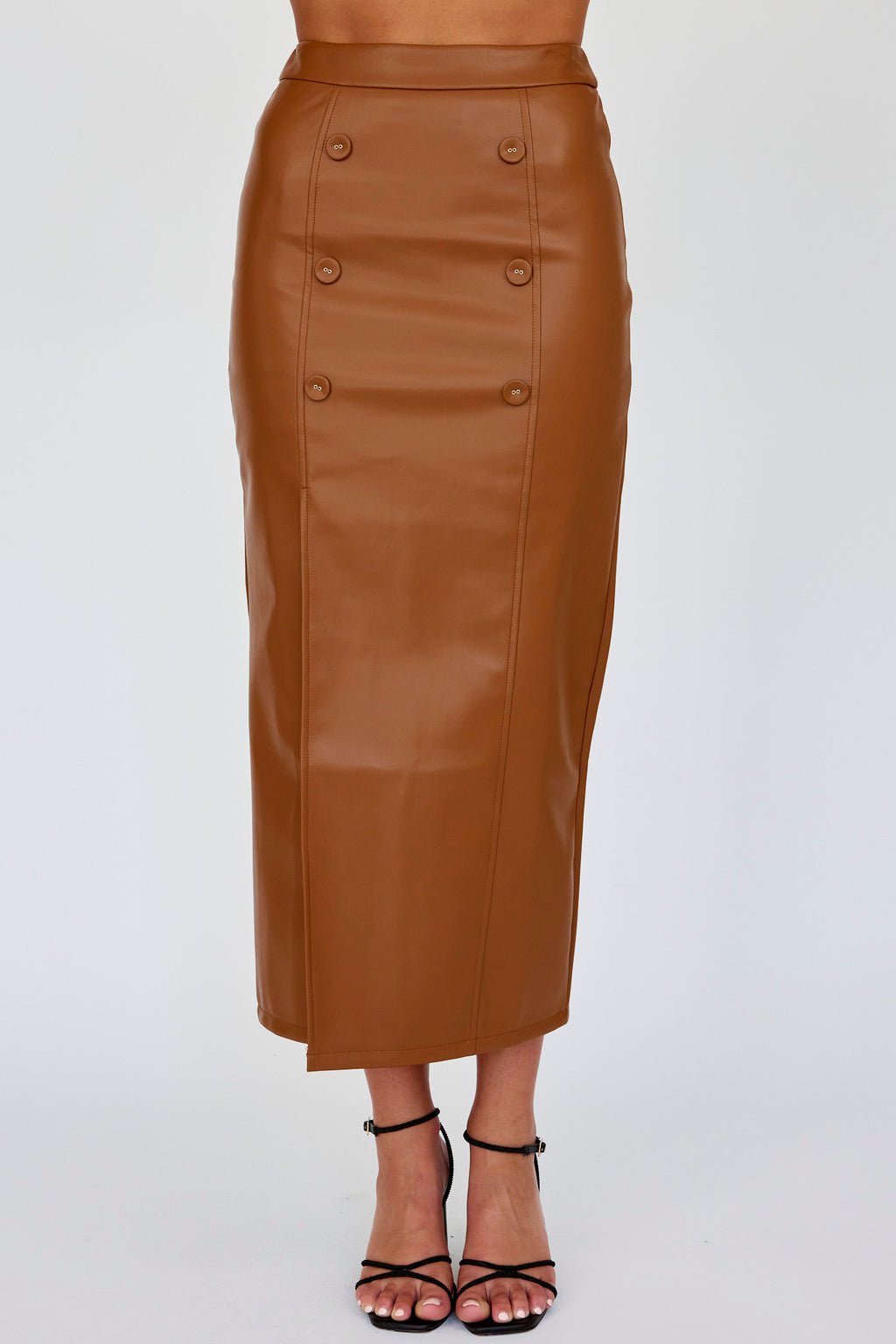 Kane Faux Leather Midi Skirt Brown by Selfie Leslie Australia