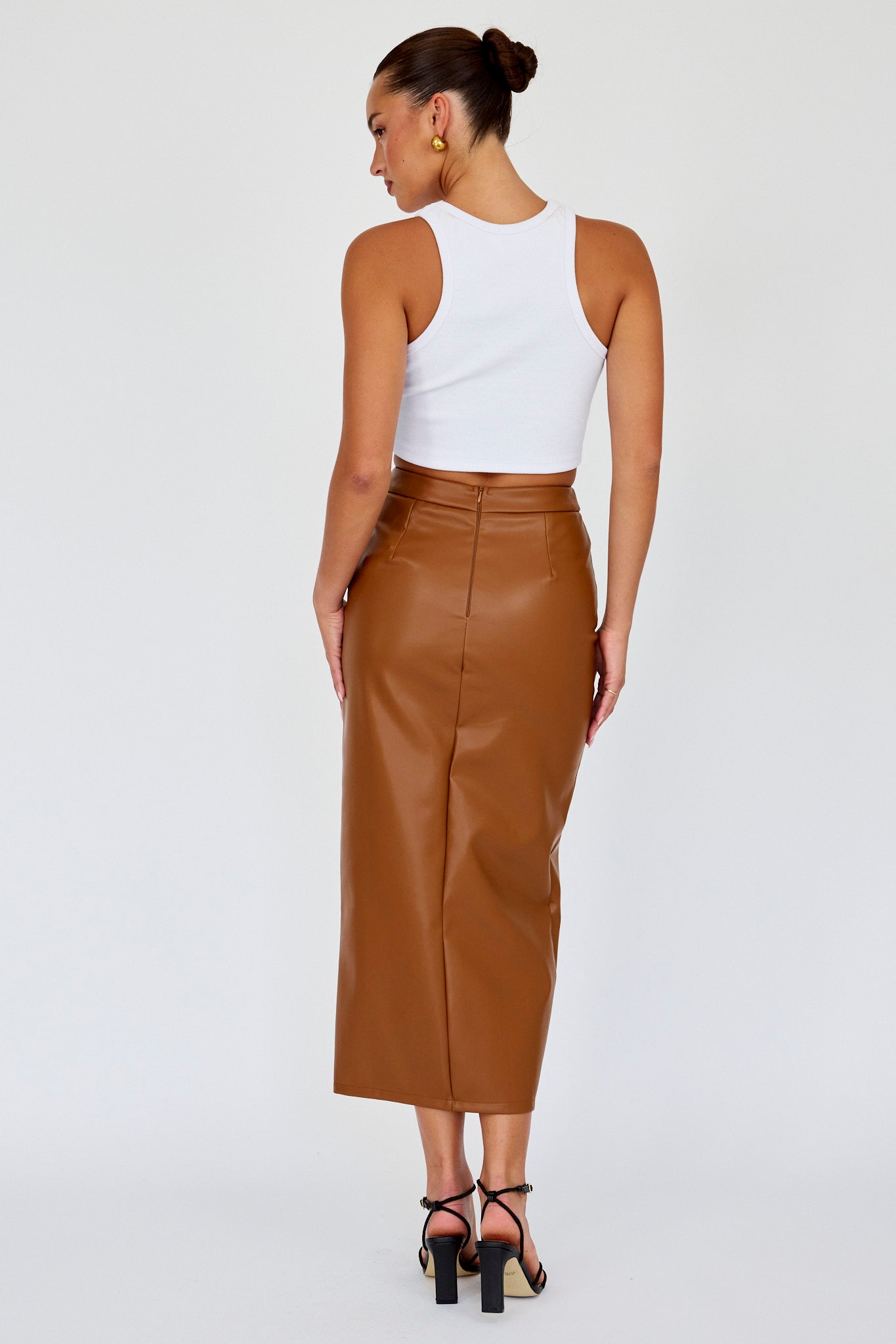 Kane Faux Leather Midi Skirt Brown by Selfie Leslie Australia