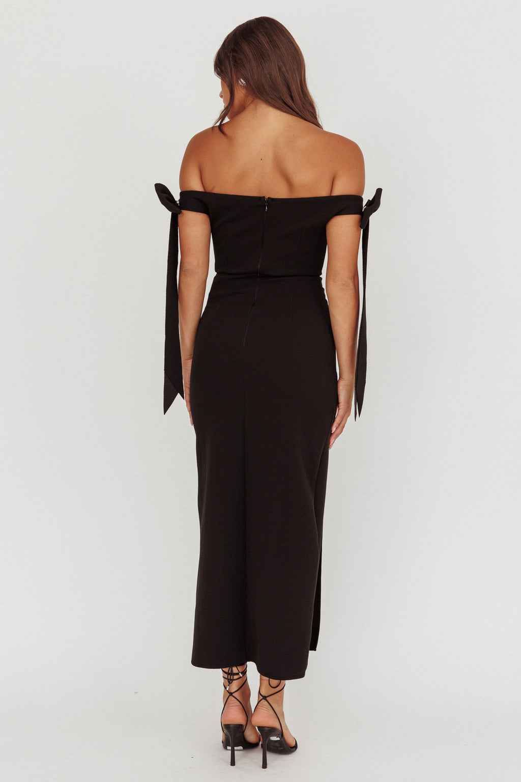 Have Faith Off-Shoulder Bow Sleeve Maxi Dress Black by Selfie Leslie Australia