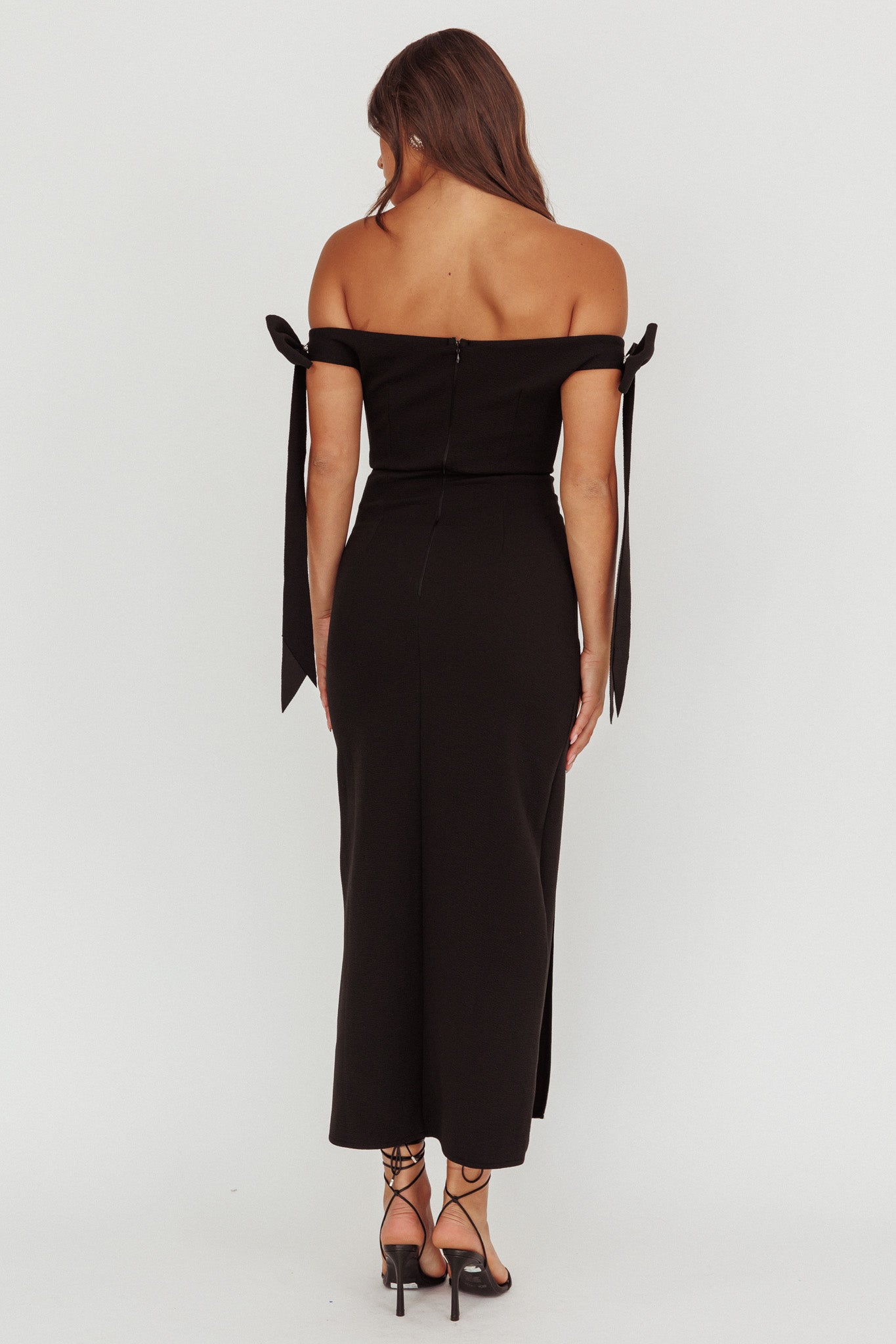 Have Faith Off-Shoulder Bow Sleeve Maxi Dress Black by Selfie Leslie Australia