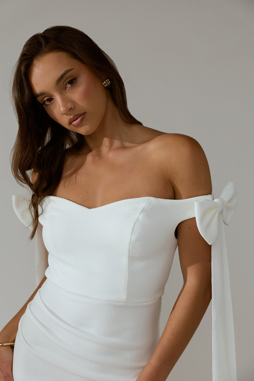 Have Faith Off-Shoulder Bow Sleeve Maxi Dress White by Selfie Leslie Australia