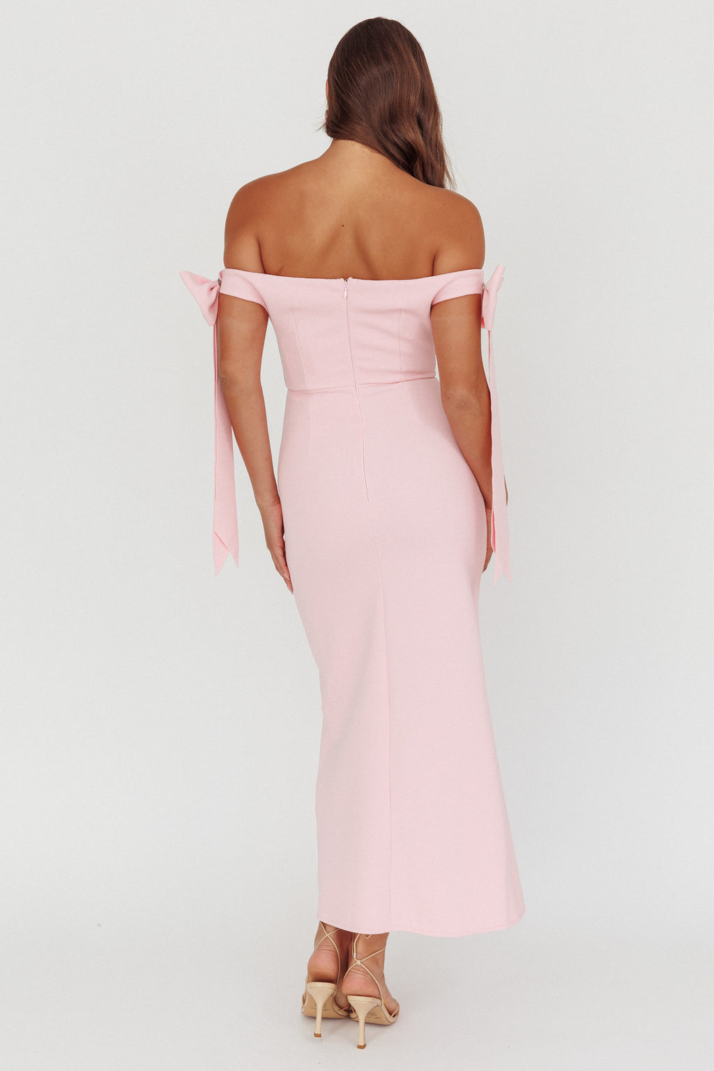 Have Faith Off-Shoulder Bow Sleeve Maxi Dress Baby Pink by Selfie Leslie Australia