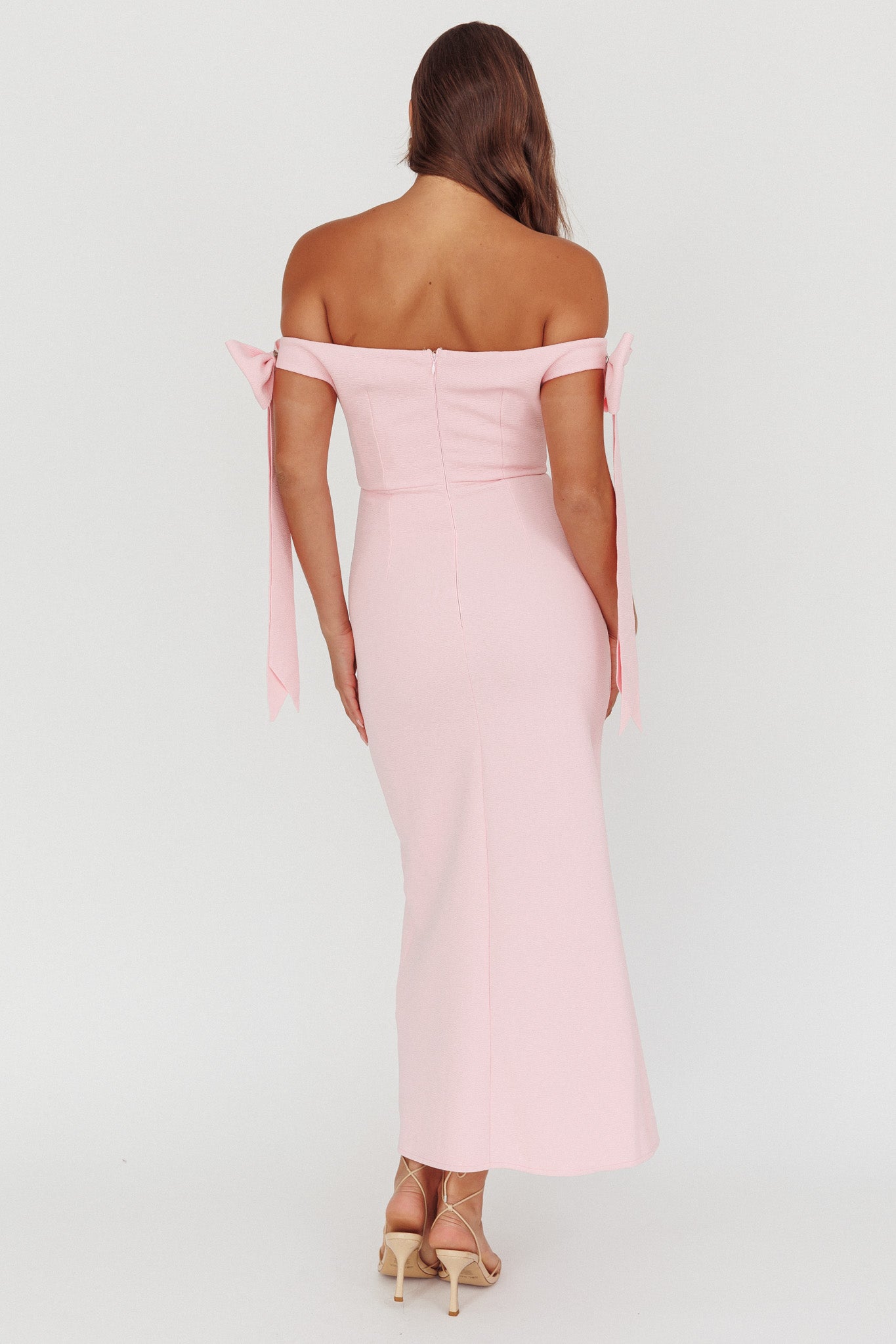 Have Faith Off-Shoulder Bow Sleeve Maxi Dress Baby Pink by Selfie Leslie Australia