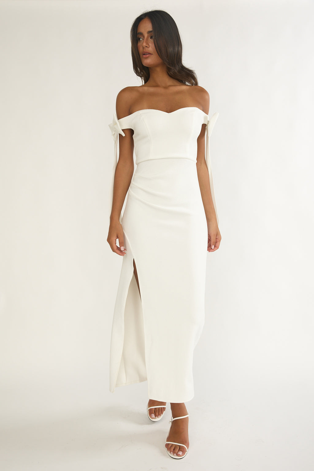Have Faith Off-Shoulder Bow Sleeve Maxi Dress White by Selfie Leslie Australia