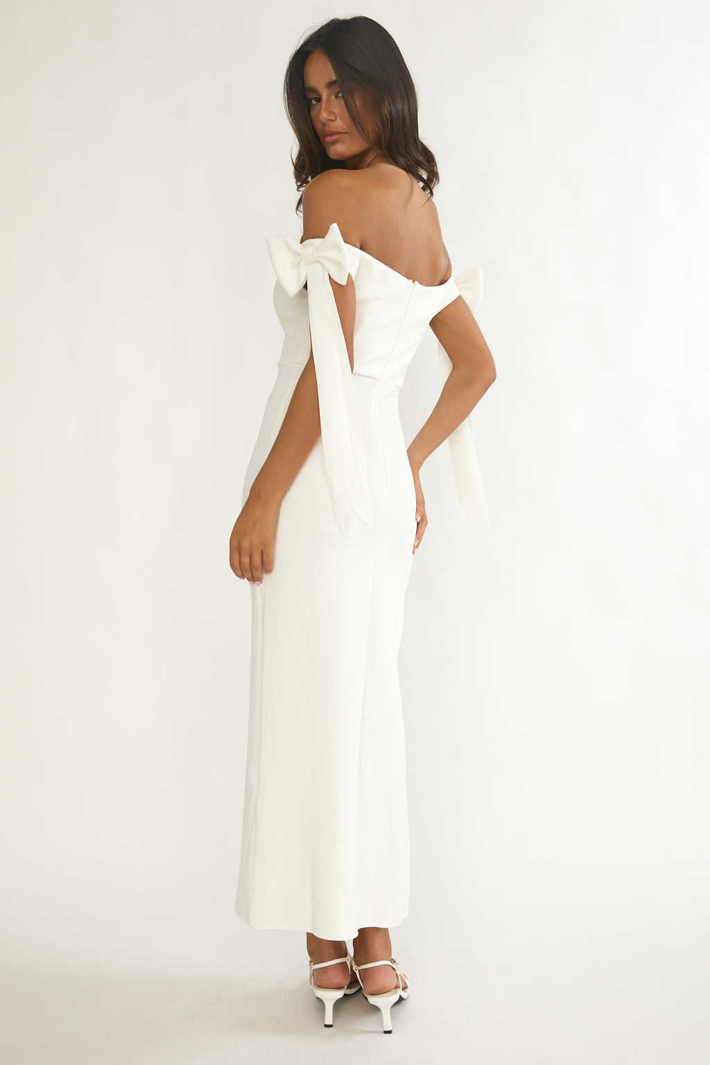 Have Faith Off-Shoulder Bow Sleeve Maxi Dress White by Selfie Leslie Australia