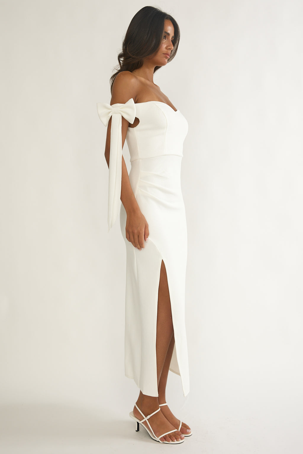 Have Faith Off-Shoulder Bow Sleeve Maxi Dress White by Selfie Leslie Australia