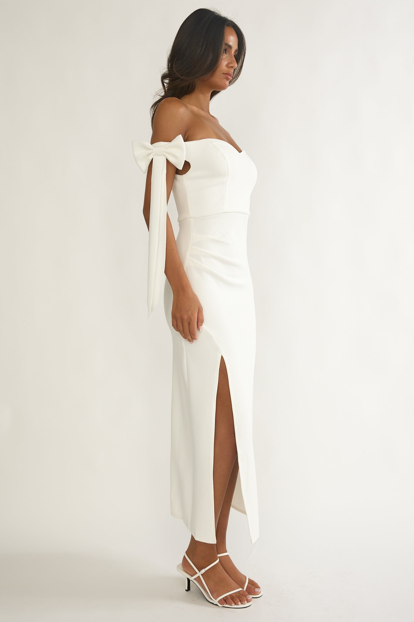 Have Faith Off-Shoulder Bow Sleeve Maxi Dress White by Selfie Leslie Australia