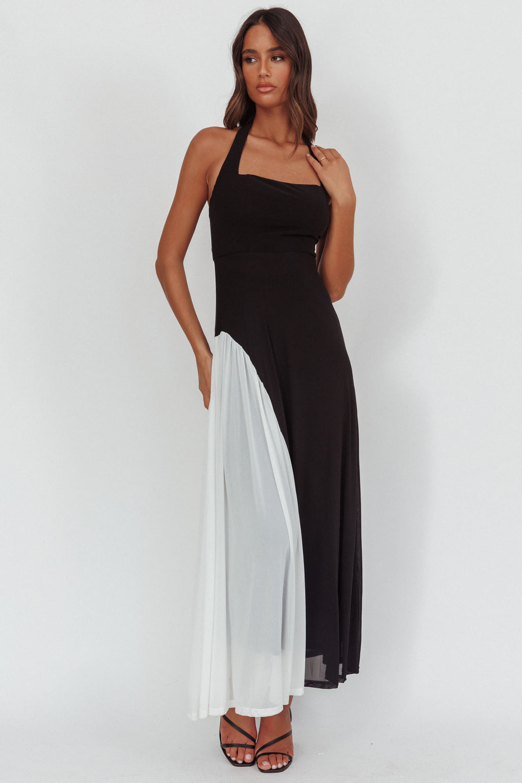 Lira Contrast Halter Maxi Dress Black White by Selfie Leslie Australia