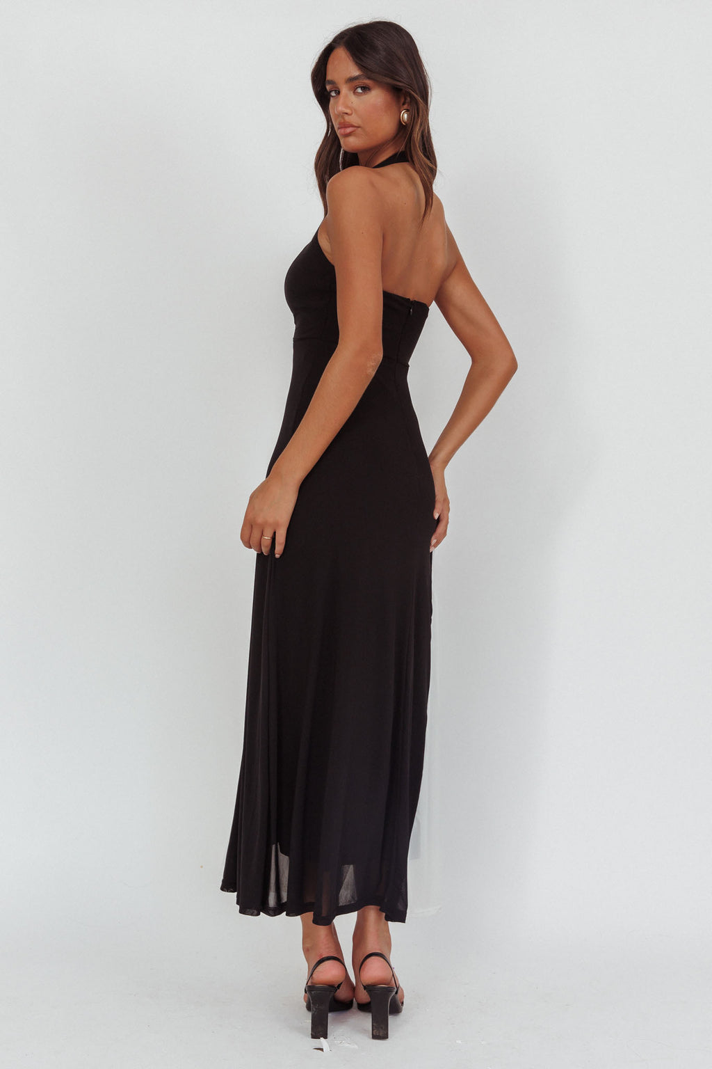 Lira Contrast Halter Maxi Dress Black White by Selfie Leslie Australia