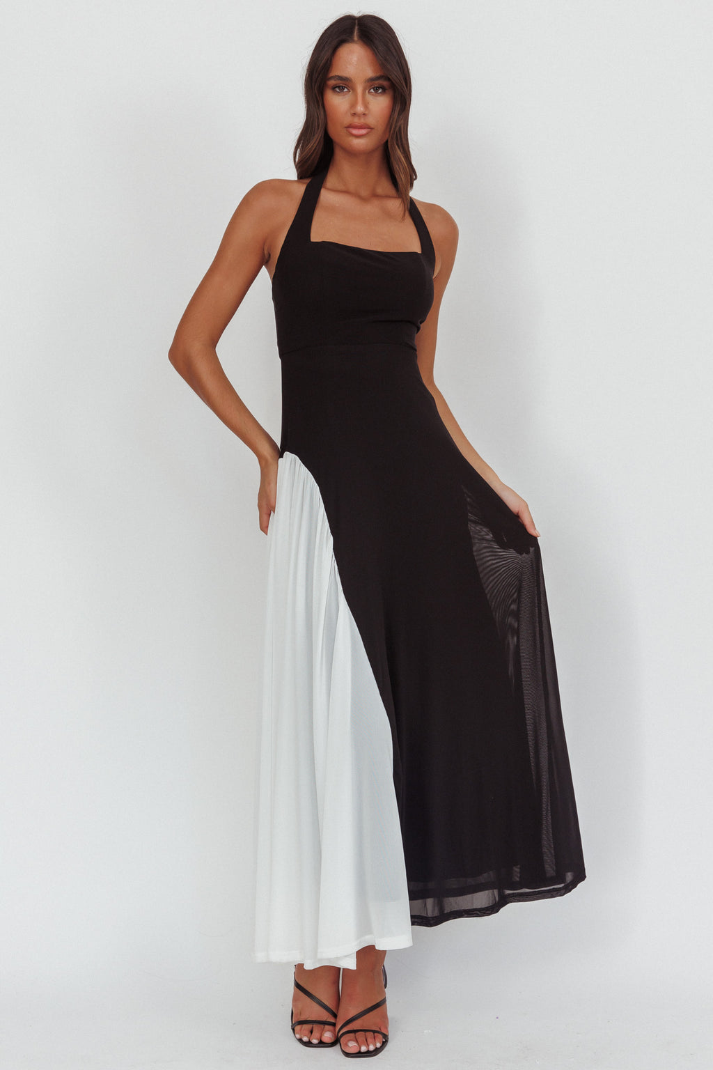 Lira Contrast Halter Maxi Dress Black White by Selfie Leslie Australia
