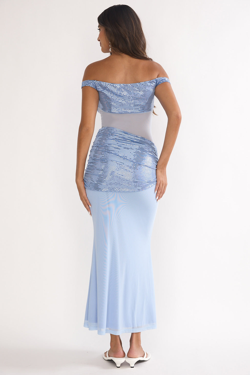 Bellora Off-Shoulder Sequin Trim Maxi Dress Blue by Selfie Leslie Australia