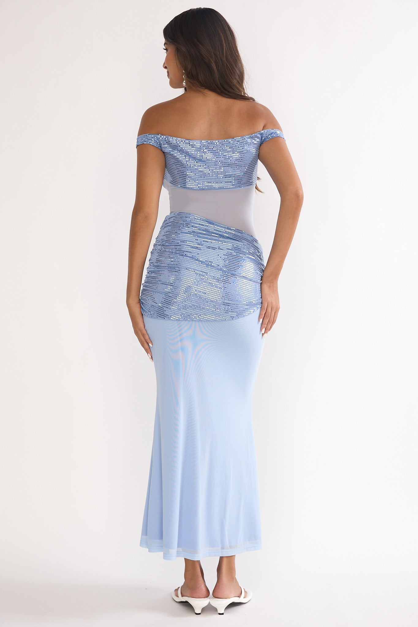 Bellora Off-Shoulder Sequin Trim Maxi Dress Blue by Selfie Leslie Australia
