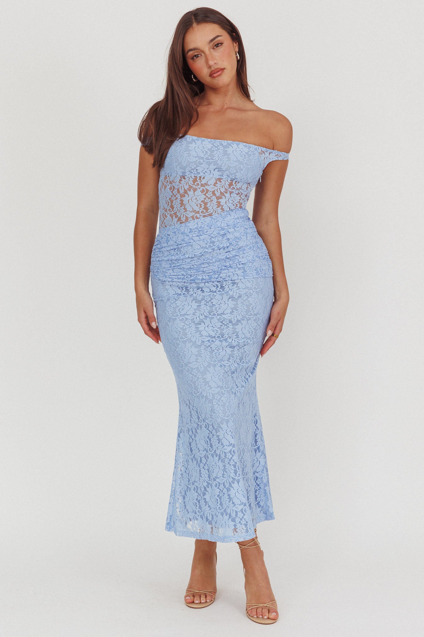Bellora Off-Shoulder Lace Maxi Dress Blue by Selfie Leslie Australia