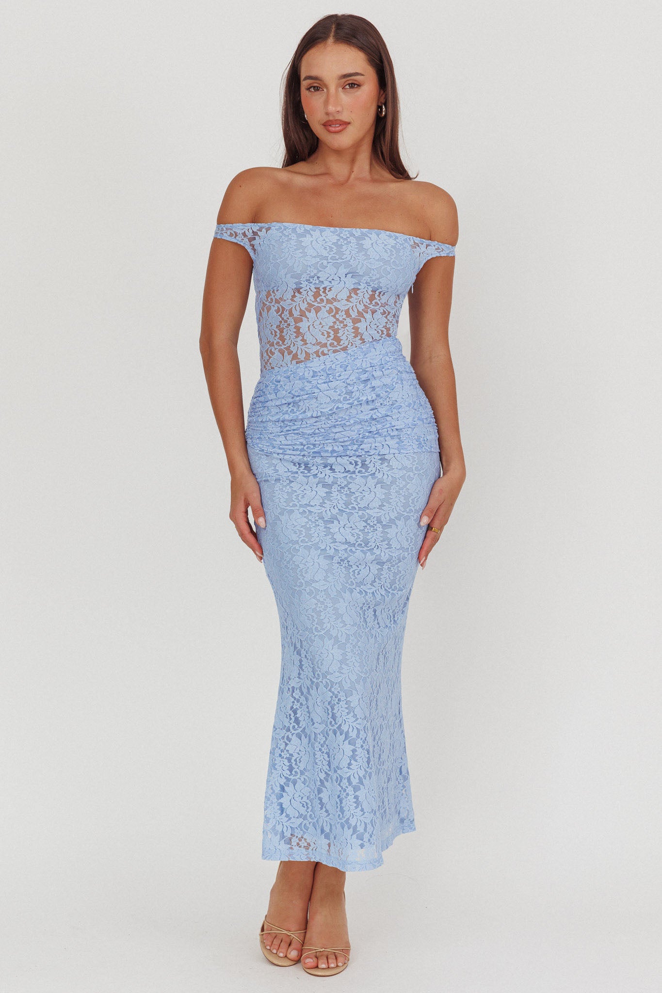 Bellora Off-Shoulder Lace Maxi Dress Blue by Selfie Leslie Australia