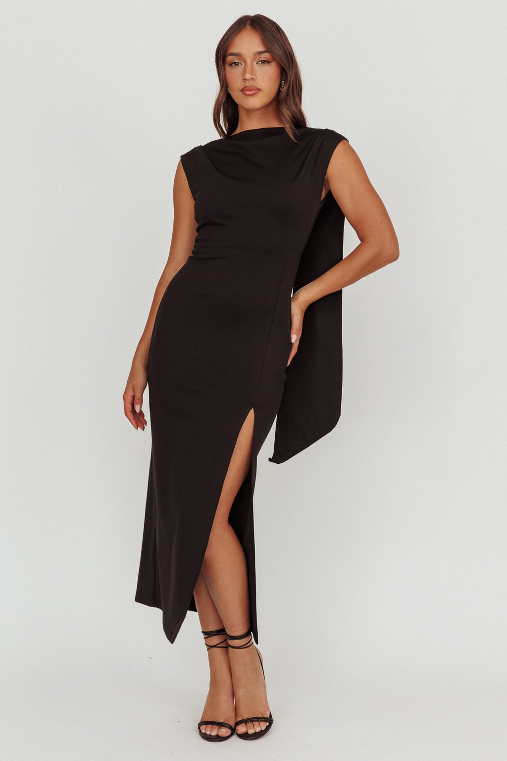 Looks Of Love Shoulder Sash Maxi Dress Black by Selfie Leslie Australia