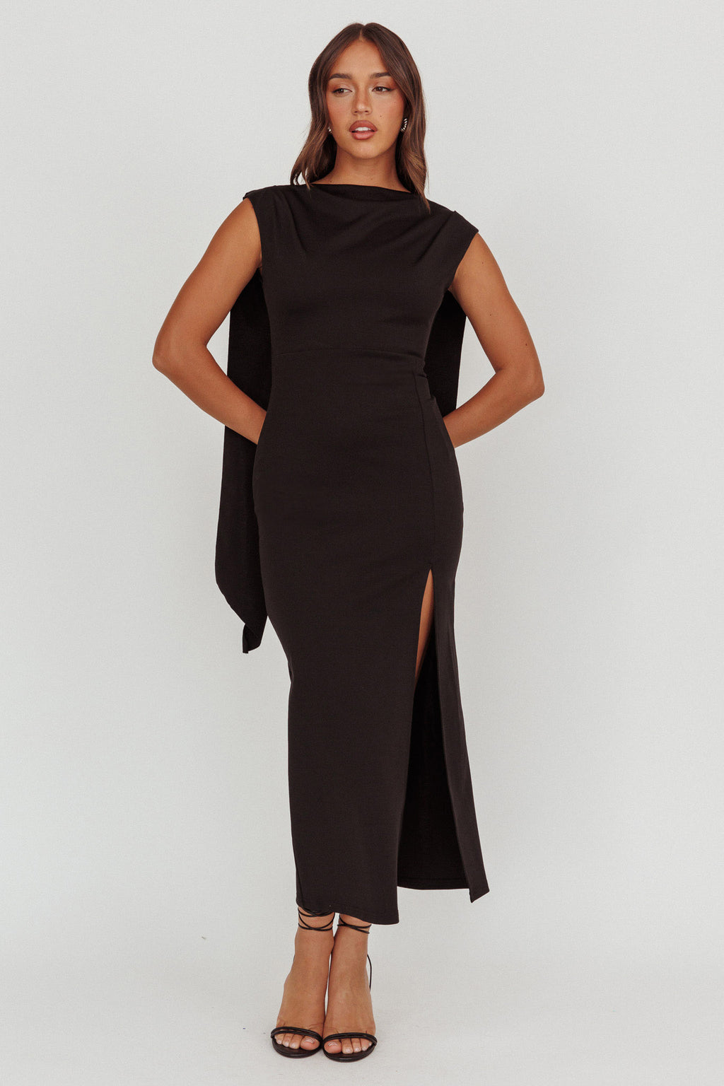 Looks Of Love Shoulder Sash Maxi Dress Black by Selfie Leslie Australia