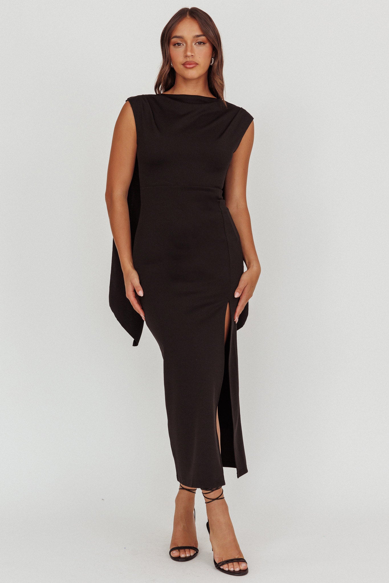 Looks Of Love Shoulder Sash Maxi Dress Black by Selfie Leslie Australia