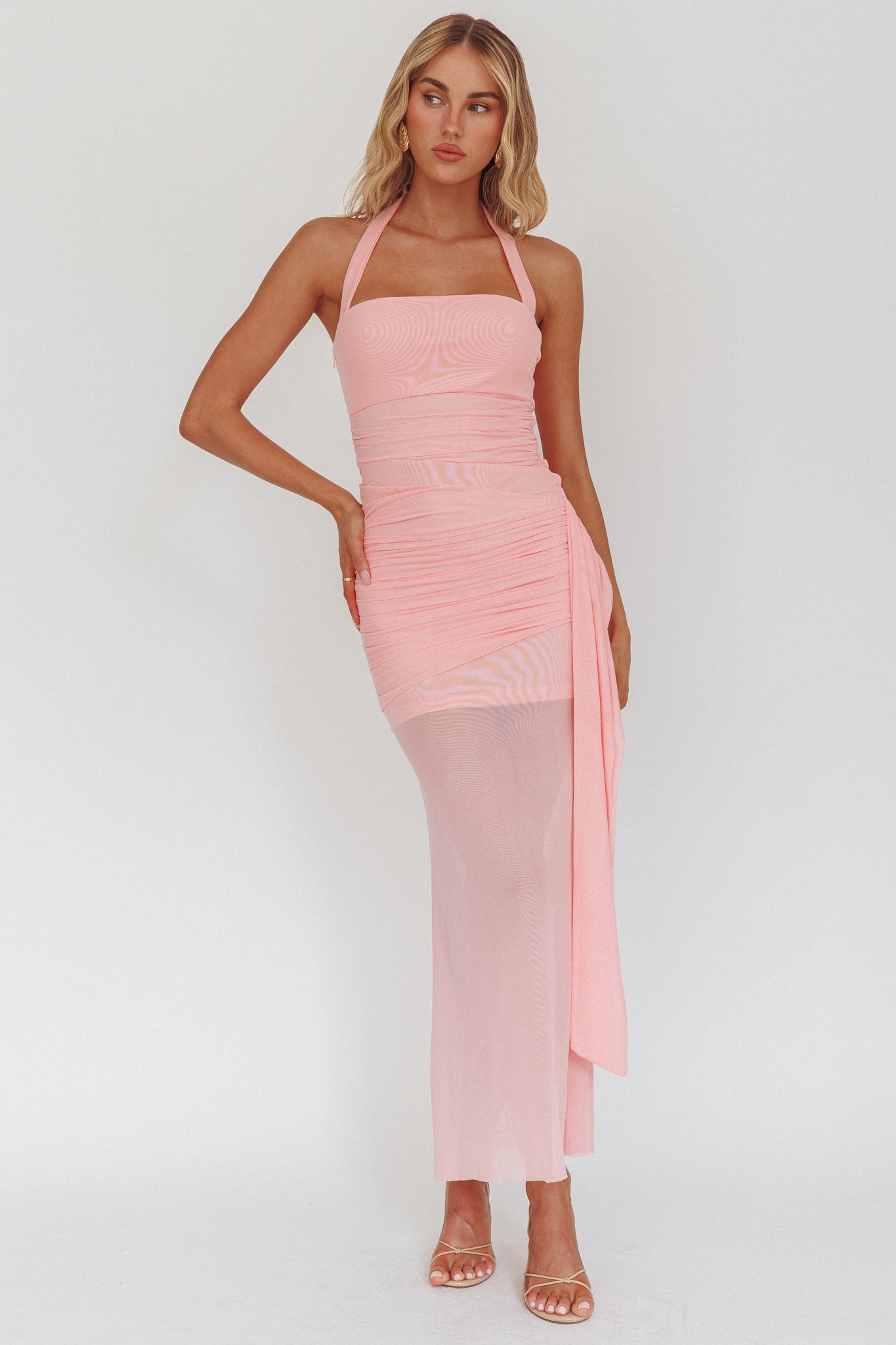 Rebekkah Halterneck Side Sash Maxi Dress Pink by Selfie Leslie Australia