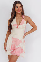 Sumi Cowl Ruffle Mini Dress Floral Blush
