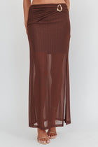 Paullina Gold Buckle Mesh Maxi Skirt Brown