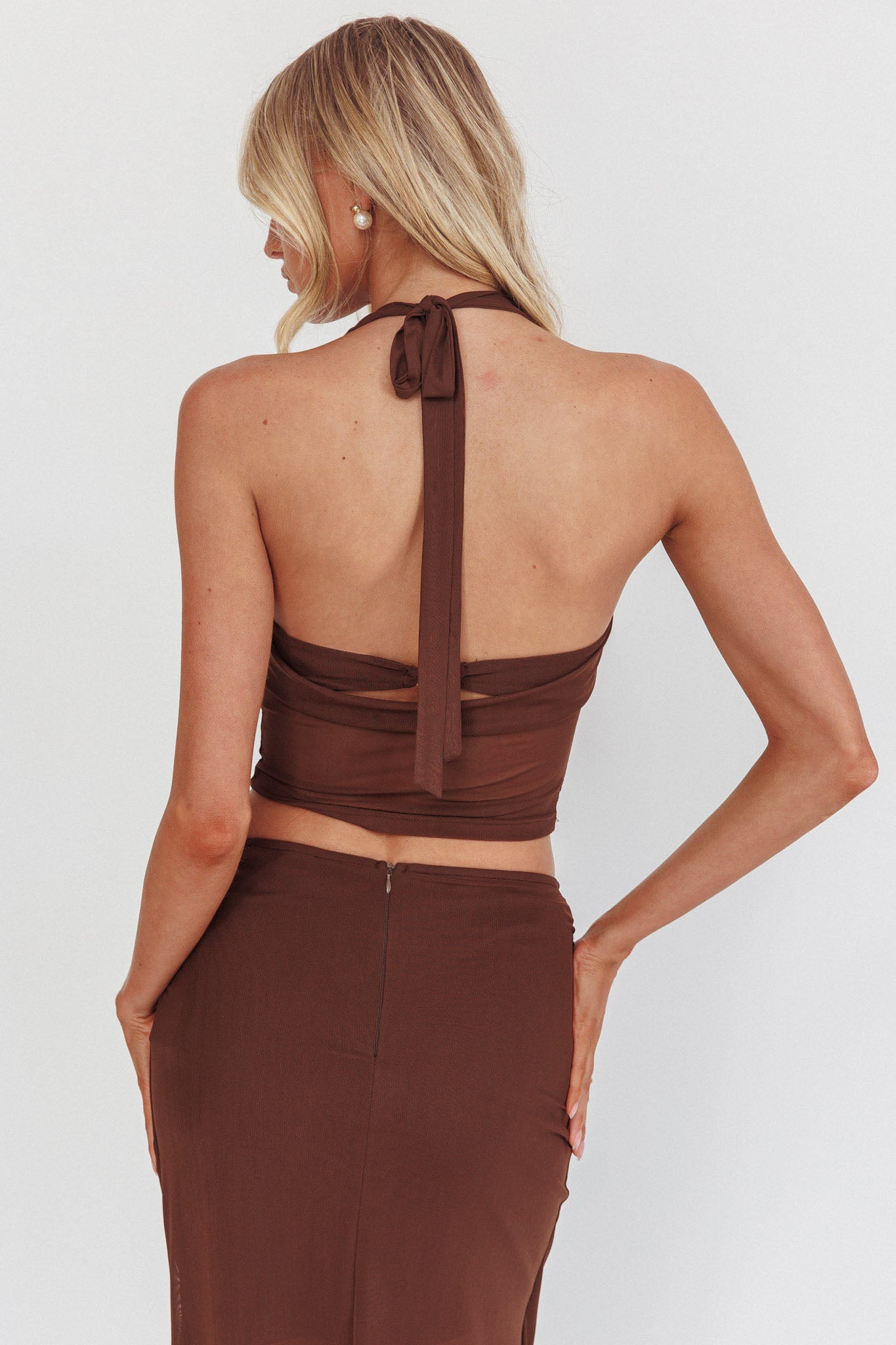 Paullina Cowl Halterneck Crop Top Brown by Selfie Leslie Australia