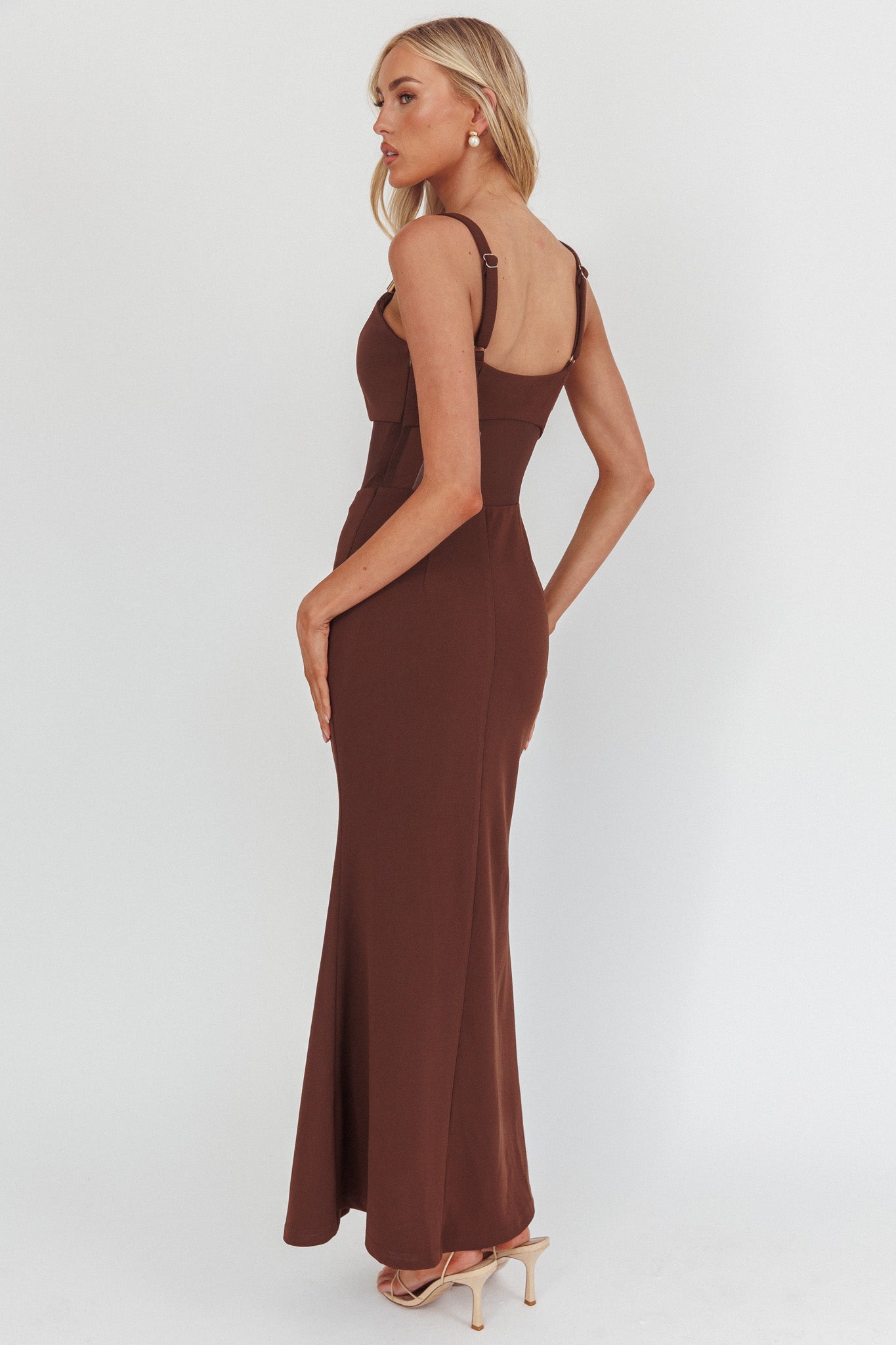 Shelbie Sheer Waist Maxi Dress Chocolate by Selfie Leslie Australia
