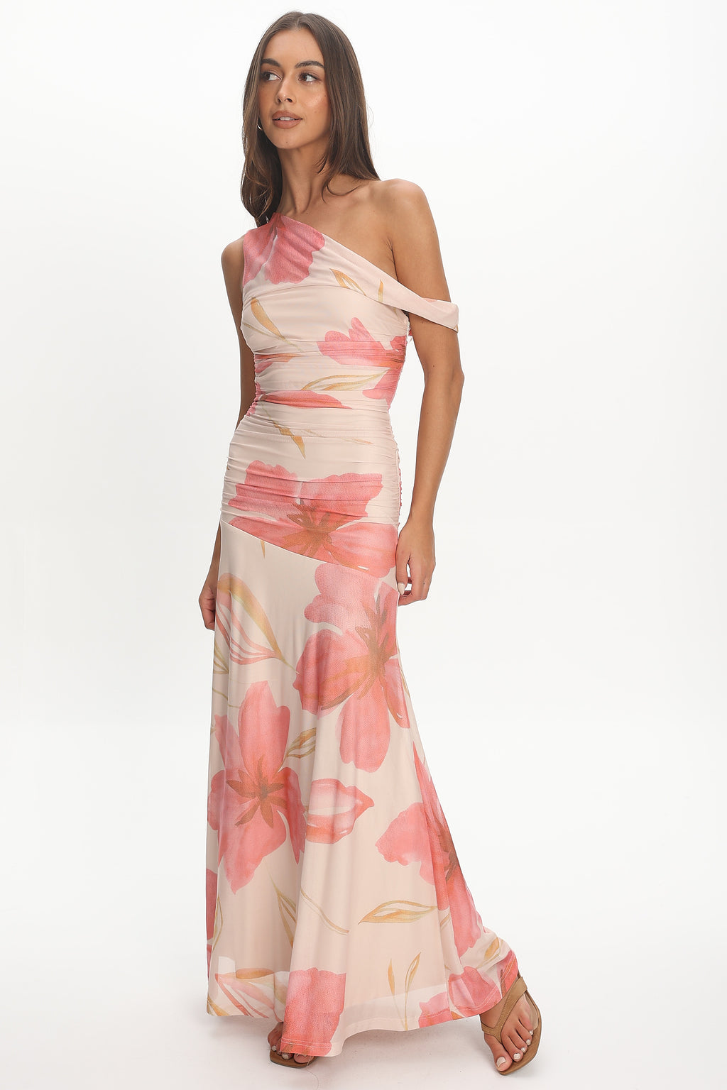 Lylah Asymmetric Neckline Mesh Maxi Dress Floral by Selfie Leslie Australia