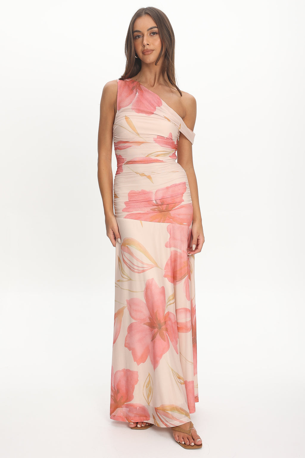 Lylah Asymmetric Neckline Mesh Maxi Dress Floral by Selfie Leslie Australia