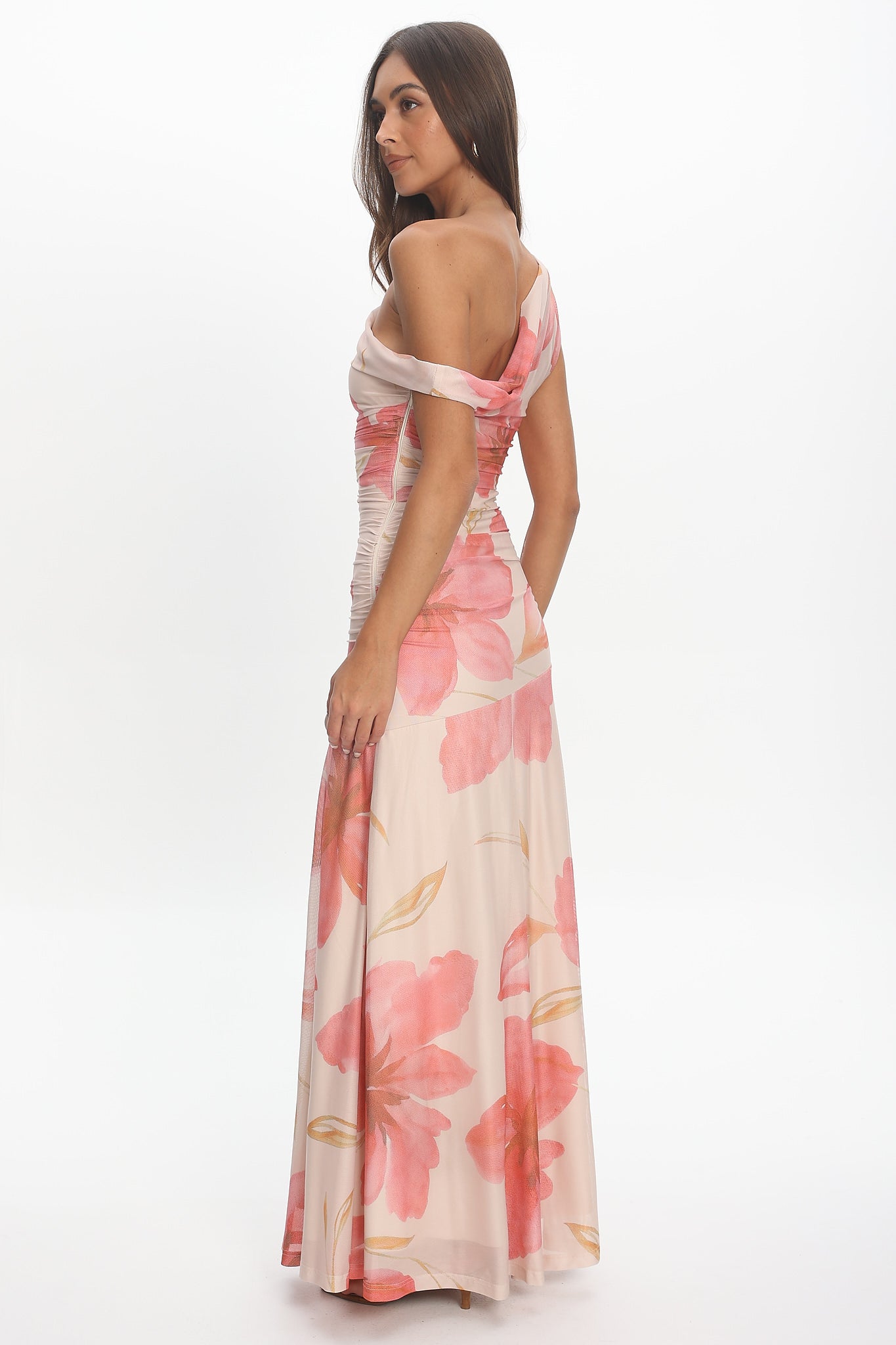 Lylah Asymmetric Neckline Mesh Maxi Dress Floral by Selfie Leslie Australia