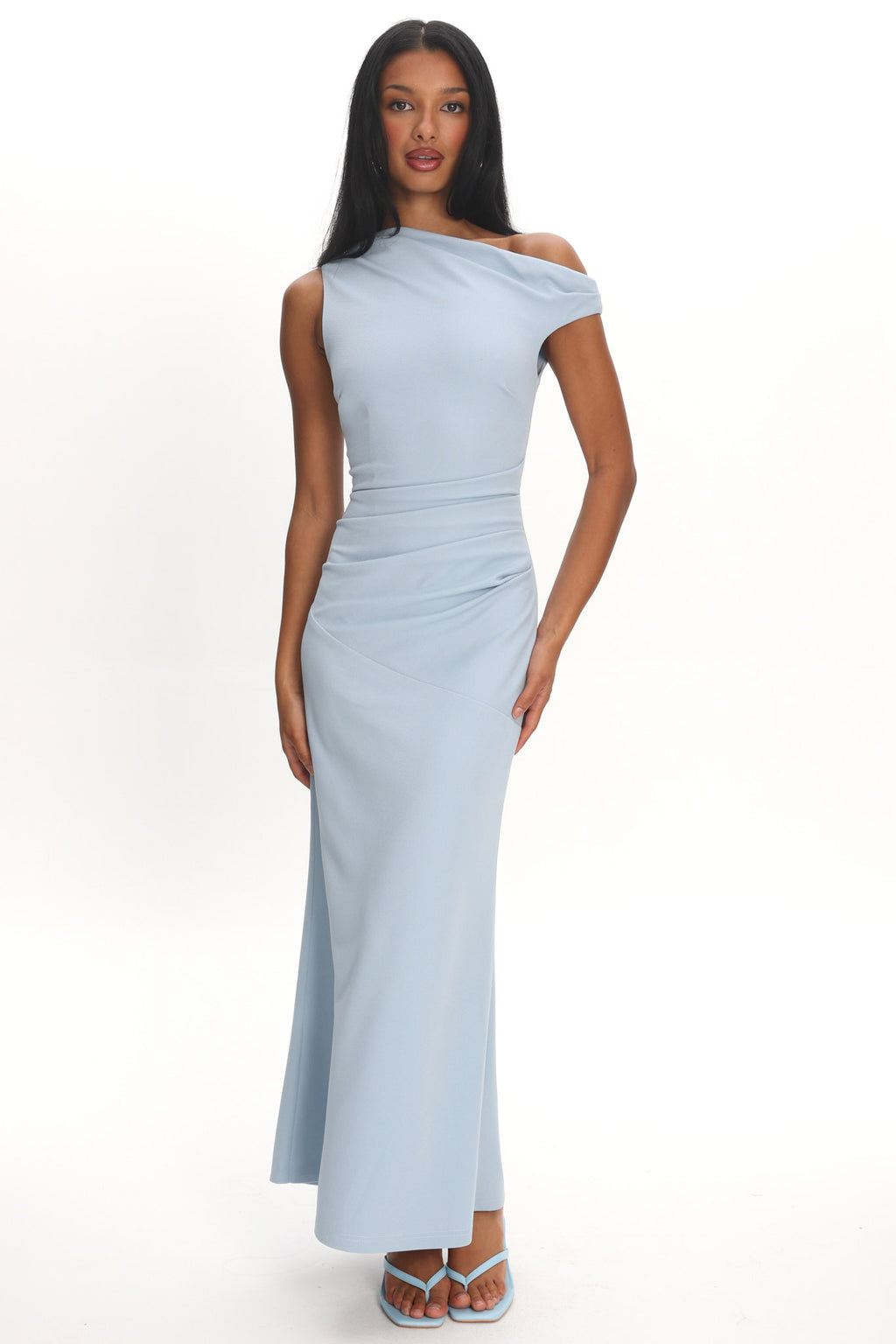 Lylah Asymmetric Neckline Mesh Maxi Dress Light Blue by Selfie Leslie Australia