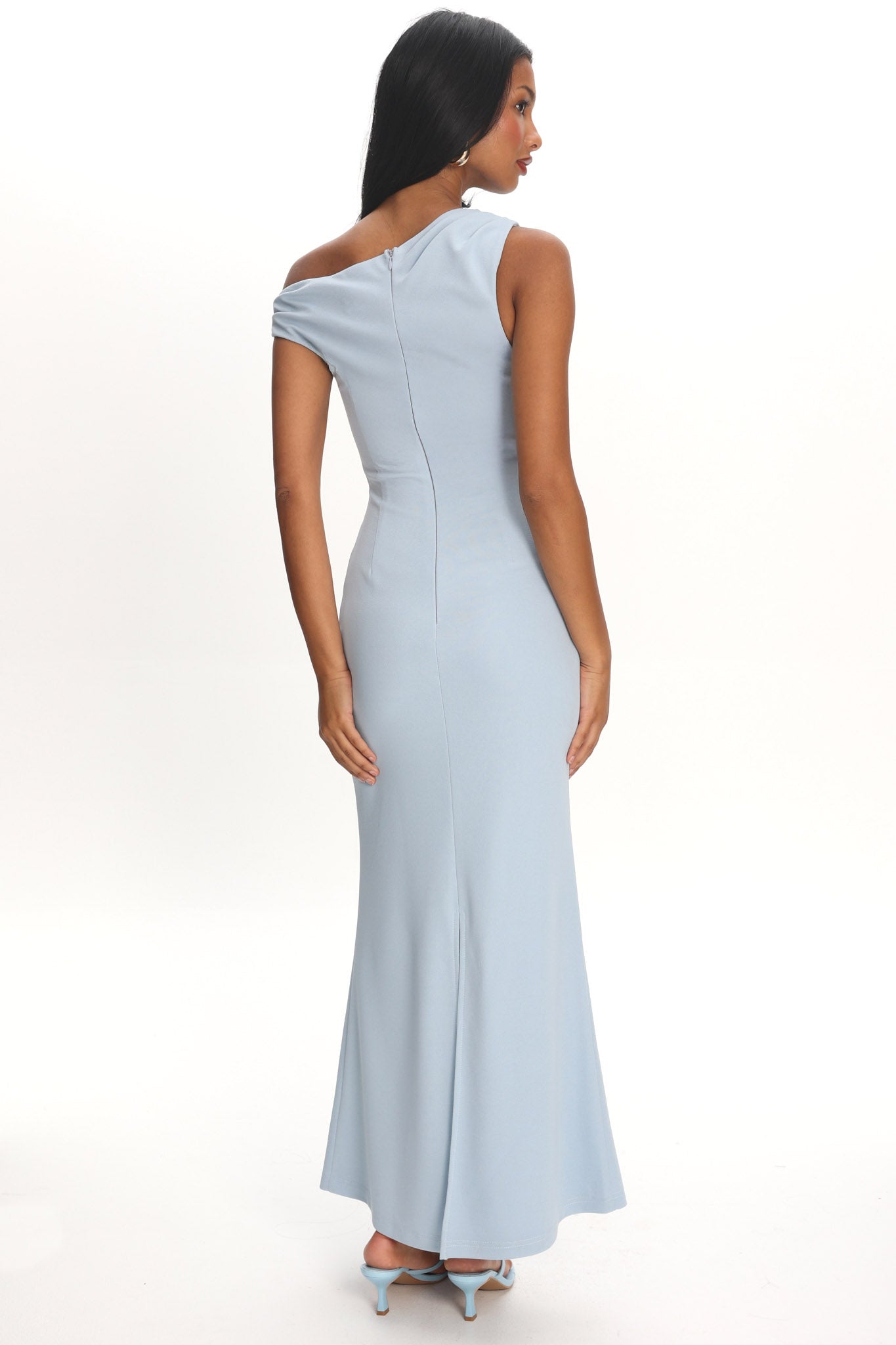 Lylah Asymmetric Neckline Mesh Maxi Dress Light Blue by Selfie Leslie Australia