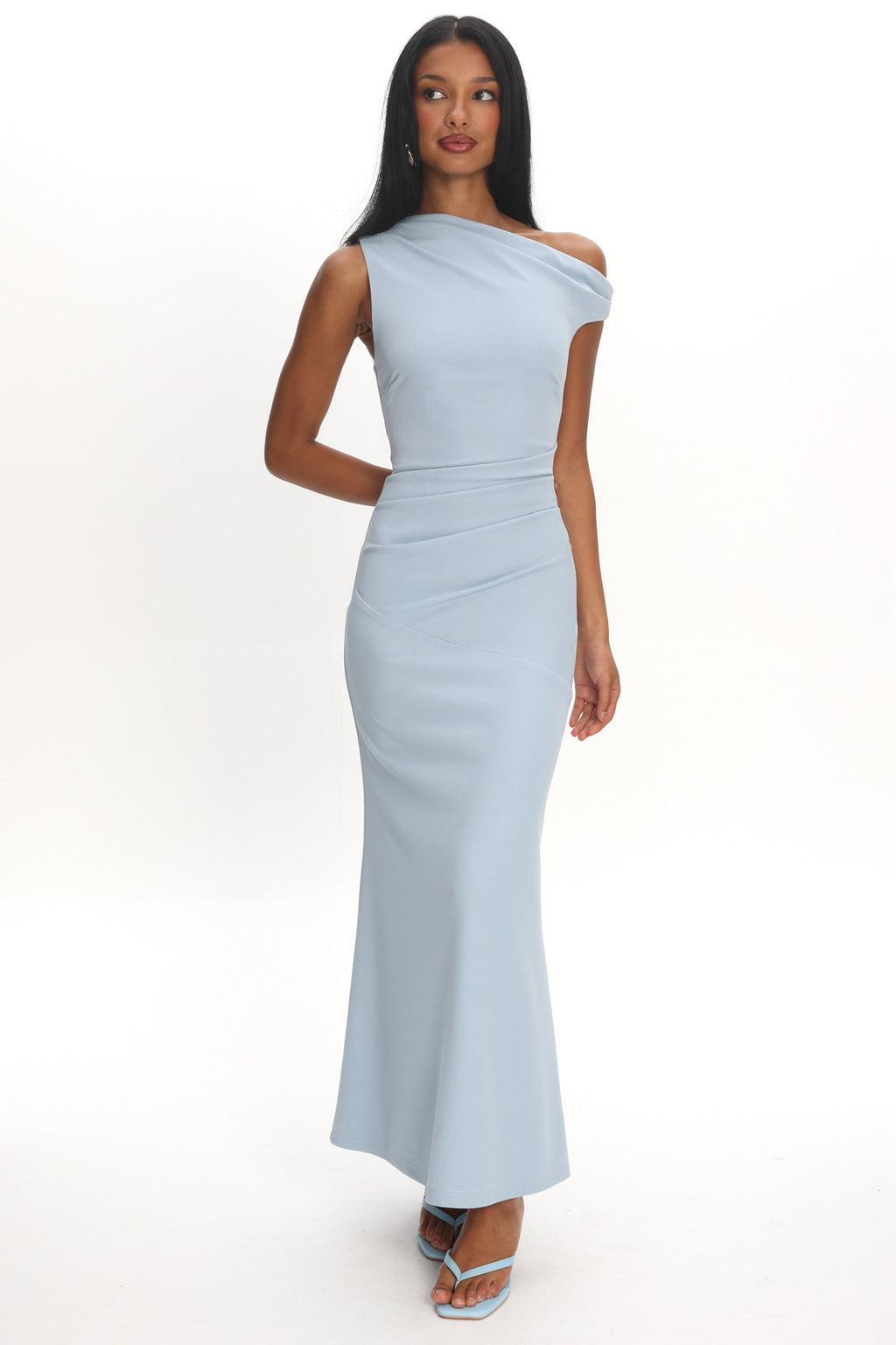Lylah Asymmetric Neckline Mesh Maxi Dress Light Blue by Selfie Leslie Australia
