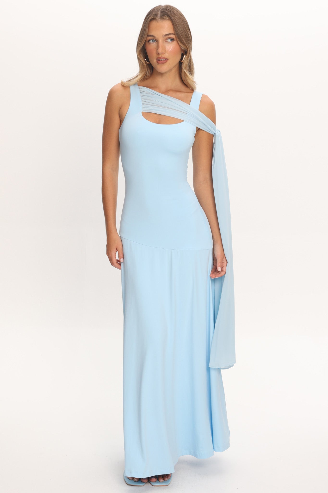 Lylah Sash Neckline Maxi Dress Light Blue by Selfie Leslie Australia
