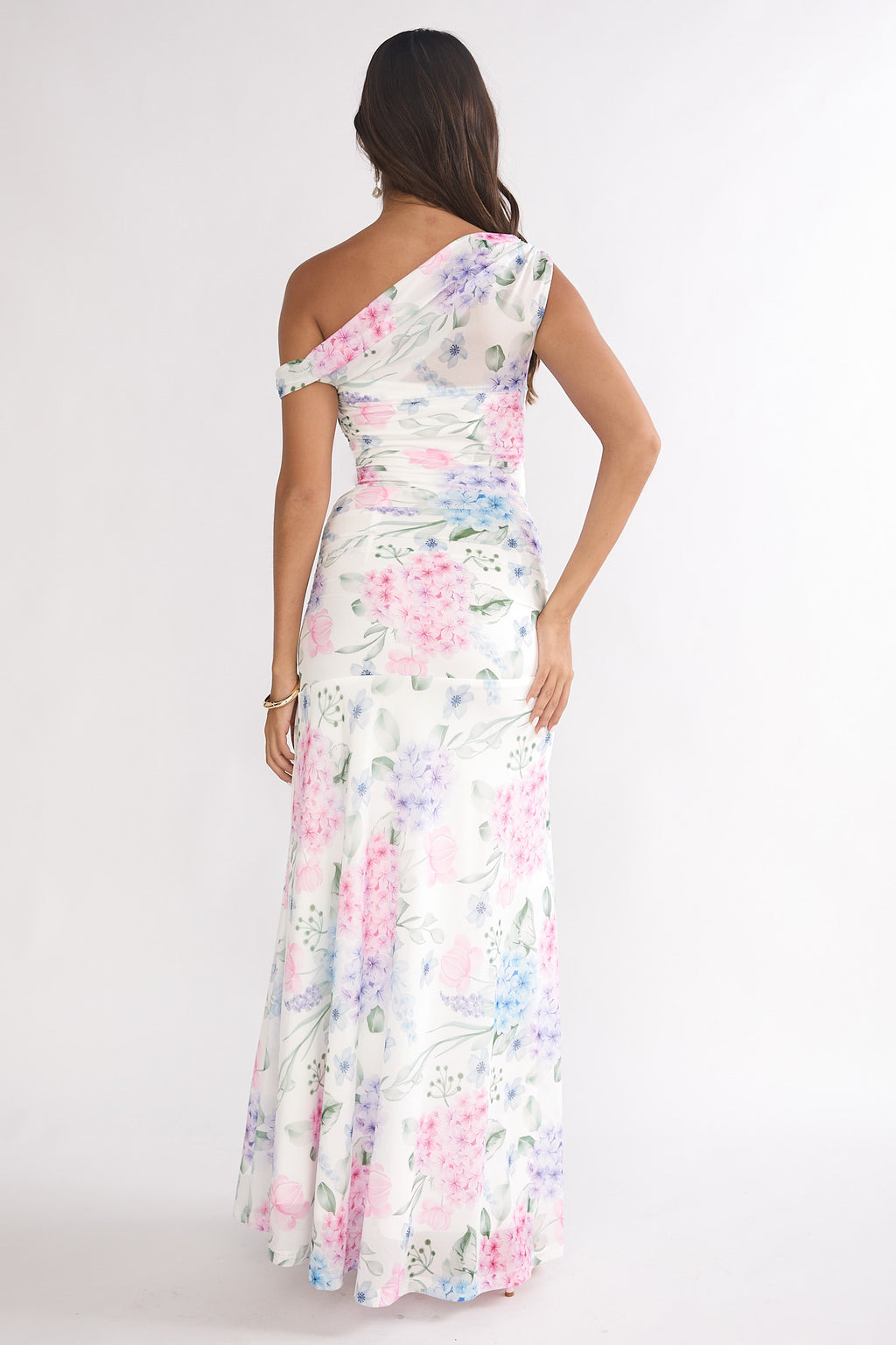 Lylah Asymmetric Neckline Mesh Maxi Dress Floral Blue by Selfie Leslie Australia