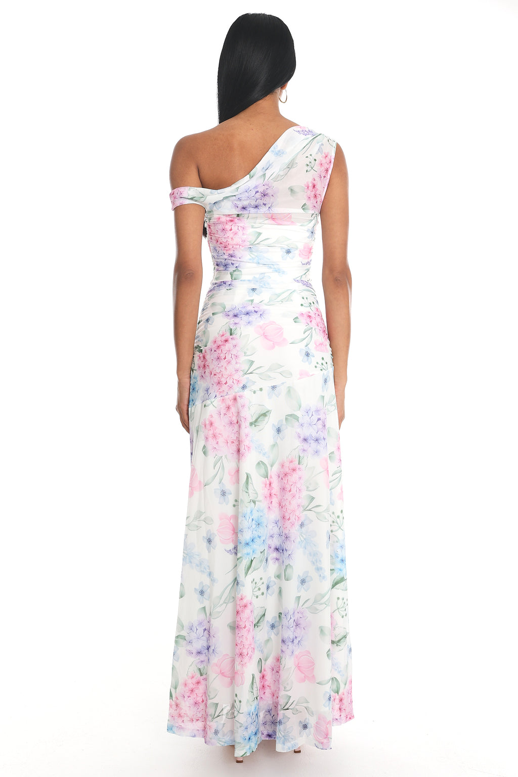Lylah Asymmetric Neckline Mesh Maxi Dress Floral Blue by Selfie Leslie Australia