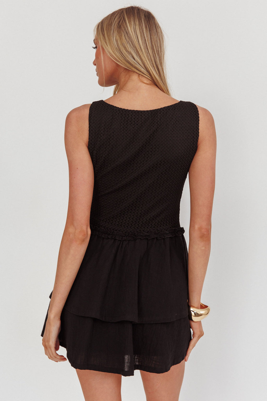 Swing It Double Layer Hem Mini Dress Black by Selfie Leslie Australia