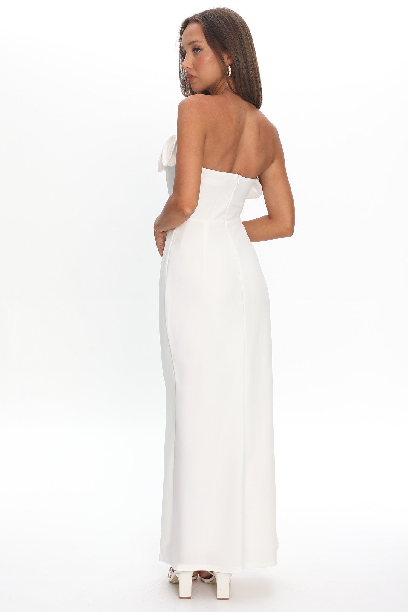 Amellia Off-Shoulder Rosette Maxi Dress White by Selfie Leslie Australia
